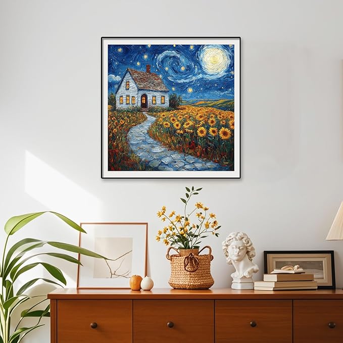 Pikoqunc Sunflower Village Wooden Puzzles for Adults,500 Pieces 15.9x15.9 in,Charming Countryside Jigsaw Puzzle with Unique Laser-Cut Pieces and Exquisite Box, for Family Fun and Festival