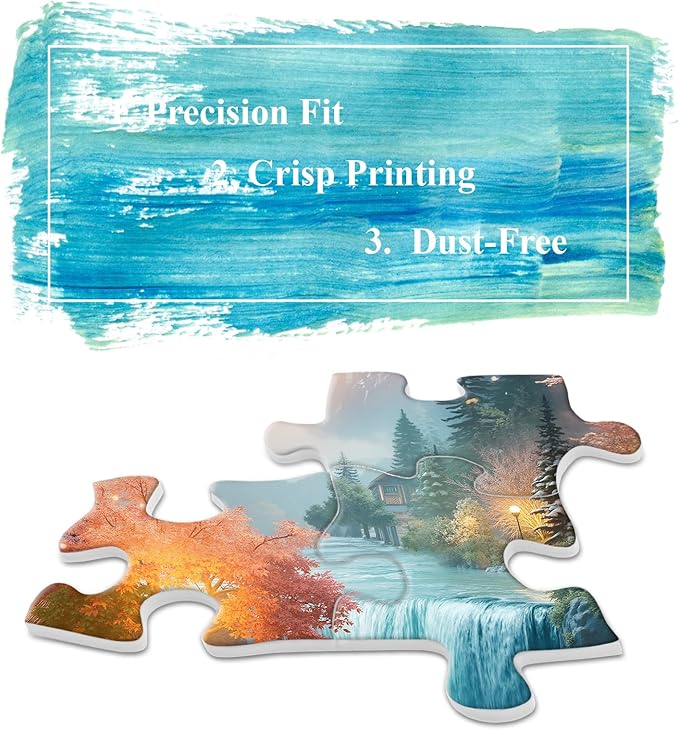 Fantasy Teacup Landscape Puzzles for Adults 1000 Pieces, Magic Starry Night Jigsaw Puzzle, Cottage Waterfall Boat Puzzle