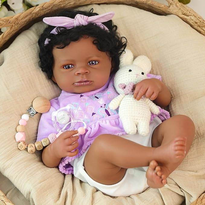 WOOROY Realistic Reborn Baby Dolls Black – 20-Inch African American Real Life Baby Dolls with Soft Full Vinyl Body, Handmade Gift Toy with Doll Accessories for Kids Ages 3+