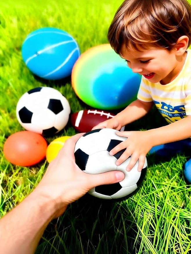 Soft Sports Balls Set for Kids Various Size of Soccer Ball, Basketball, Football,Tennis Ball,Volleyball with Hand Pump