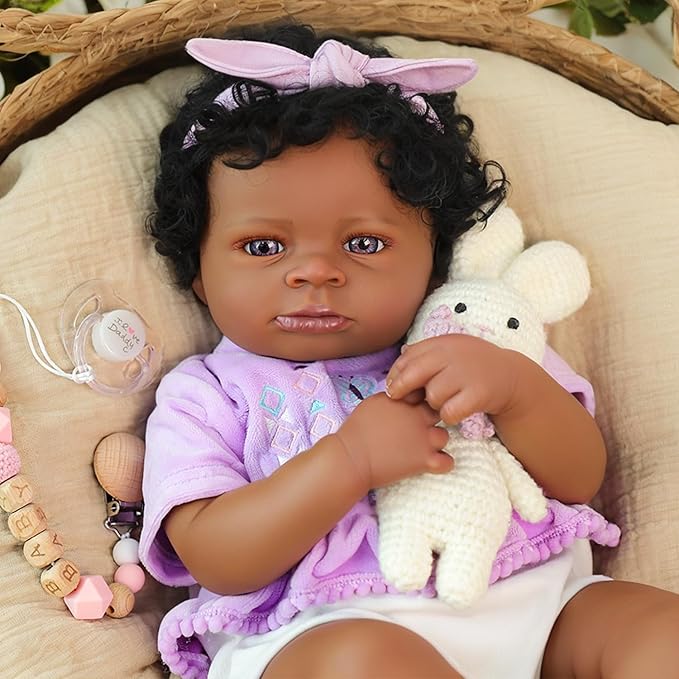 WOOROY Realistic Reborn Baby Dolls Black – 20-Inch African American Real Life Baby Dolls with Soft Full Vinyl Body, Handmade Gift Toy with Doll Accessories for Kids Ages 3+