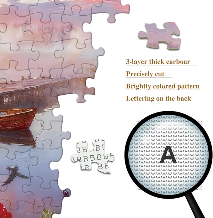 1000 Piece Puzzle for Adults Lake in Morning Jigsaw Puzzles with Letters on Back Nature Landscape Family Puzzles Wall Decor Funny Gifts for for Valentine Friends Parents (27.56x19.7 Inch)