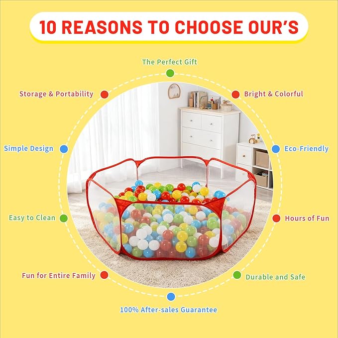 STARBOLO Cute Kids Ball Pit Ball Pool Play Tent,Indoor Collapsible Ball Pit Fence for Boys Girls Pets Puppy Cats, with Carry Tote, Balls Not Included (Red)