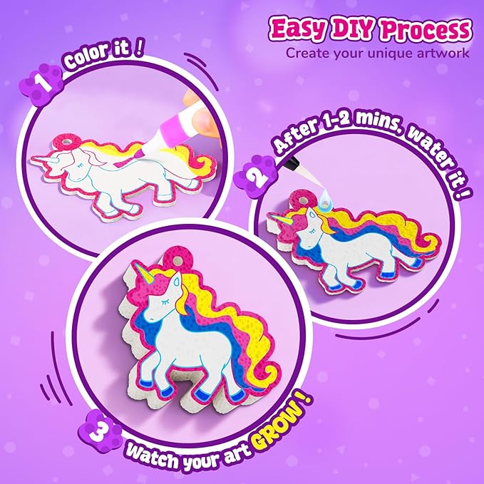 JoyCat Art Kit- 3D DIY Foam Texture Painting Kit, Unicorn & Princess Magic Puffy Paint Kit, Easter Basket Stuffers, Craft Kits for Kids, Creative Gift for Girls & Boys Ages 4, 5, 6, 7, 8, 9, 10