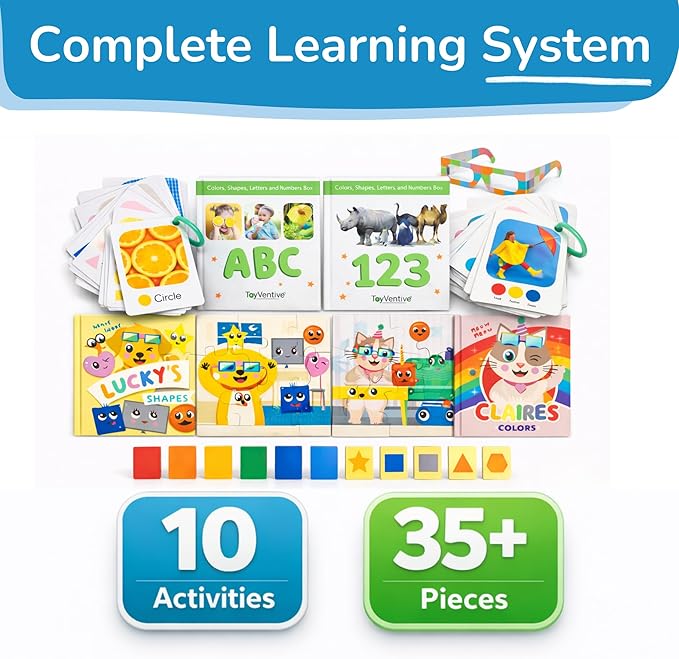 TOYVENTIVE Educational Books, Flash Cards, and Puzzles - Birthday Gifts for 1, 2, 3, and 4 Year Old Boys, Toddler Learning Toys and Activities