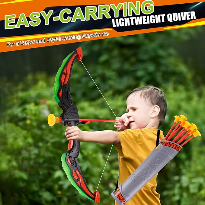 TWFRIC 2 Pack Bow and Arrow for Kids - LED Light Up Archery Set with 16 Arrows, 1 Standing Target & 2 Quivers - Fun Indoor/Outdoor Toy for Boys & Girls Aged 3-12