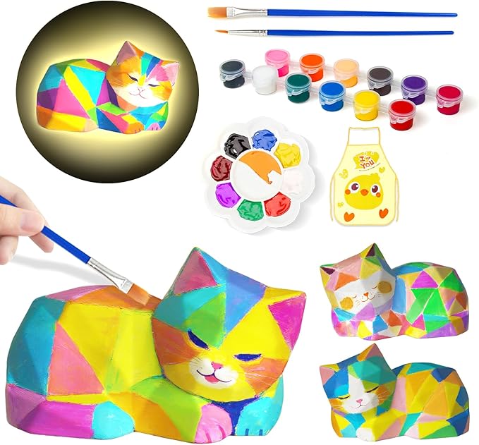 Paint Your Own Cat Lamp Kit, Arts and Crafts for Kids Ages 8-12, Arts and Crafts for Kids 4-6, DIY Lying Cat Night Light Gifts for Girls, Art Supplies for Teens Girls Boys Birthday Ages 3 4 5 6 7 8 9+