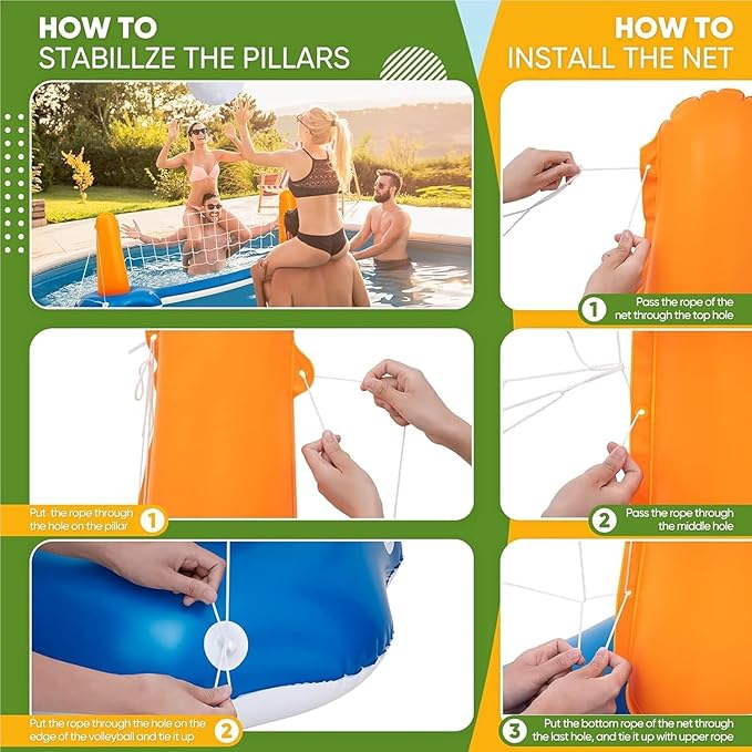 KIDDITOY Pool Volleyball Net, Pool Volleyball Set for Inground with Water Ball and Ball Pump, 2025 Swimming Pool Games for Adults, Perfect for Floating Pool Party Toys Games (115" x30’’x38’’)