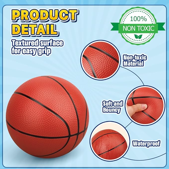 9.8”Basketball Ball for Kids Teens, Soft Ball for Basketball Hoop, Size 7 PVC Waterproof Balls for Swimming Pool, Sports Toy for Indoor Outdoor Water Games Pool Summer Party