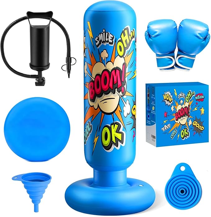 Inflatable Punching Bag for Kids 3-12, Boxing Equipment for Kids and Adults, Christmas, Birthday Gifts, Punching Bag Practice Karate, Taekwondo
