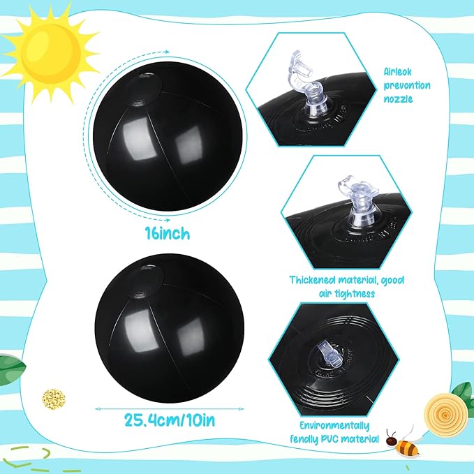 Raiten 12 Pcs Beach Ball Inflatable Beach Balls Large Inflatable Ball Floating Ball for Swimming Pool Party Favors Outdoor Activities Summer Birthday Party Supplies (Black,20 Inch)