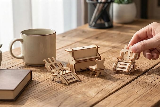BOHS 34-Piece Dollhouse Furniture Set -1/24 Scale, Laser Cut Wooden 3D Puzzles - Miniature Doll House DIY Models and Accessories