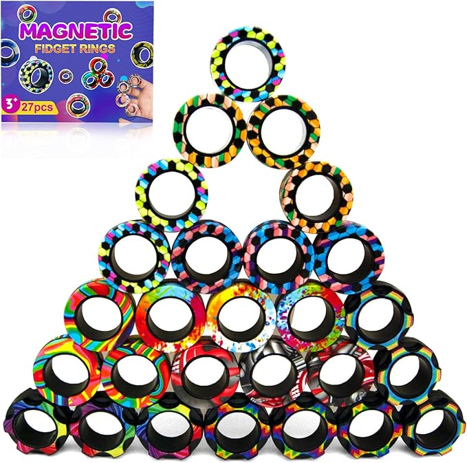 27 Pcs Magnetic Rings Fidget Toys Set Easter Decorations Basket Stuffers for Kids Finger Magnet Rings ADHD Anxiety Fidget Spinner Rings for Relief Birthday Present for Adults Teens Kids