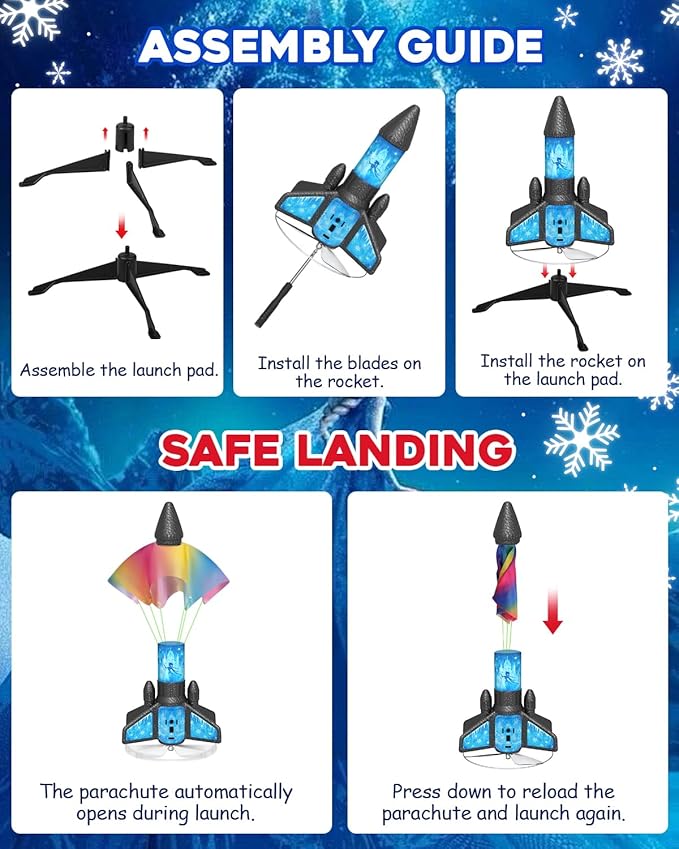 Rocket Launcher for Kids – 2nd Gen Upgraded Design, Electric Auto Launch, 200ft Flight with Safe Parachute, Outdoor Rocket Toy for Boys & Girls, Birthday Gift for Ages 8-13, Frozen Pattern (Snow Girl)