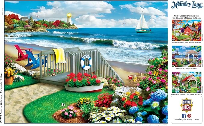 MasterPieces 300 Piece EZ Grip Jigsaw Puzzle – Coastal Getaway Beach Scene – Large Piece Puzzles for Seniors, Adults, and Family – Eco-Friendly, Non-Glare Finish, Relaxing 18" x 24" Puzzle