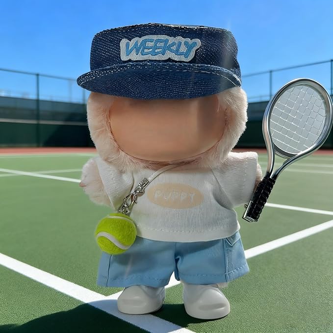 15cm/17cm Doll Sports Wear Outfits Gym Suitable for Labubu Clothes –Stylish Adorable Dolls Accessories for Dressing Up (No Doll Included) (F-Blue Tennis Suit 6-Piece Sets)