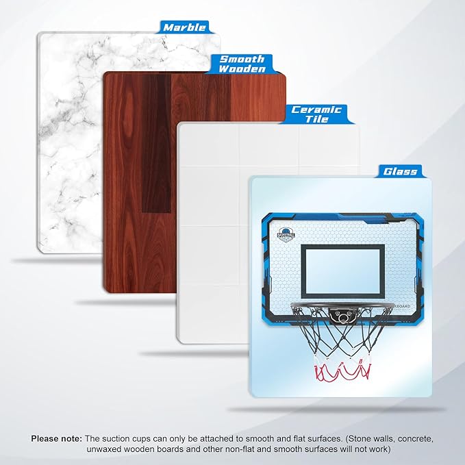 BOHEN Indoor Mini Basketball Hoops with Powerful Suction Cup, Stick to Windows, Wooden Doors, Smooth Walls - Basketball Backboard Indoor Bedroom Office for Kids Teens Adults