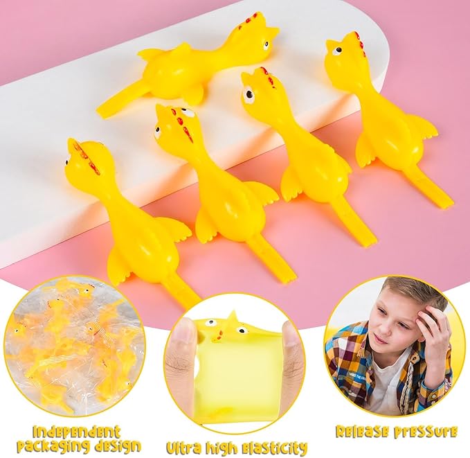 96 Pcs Flying Toys for Christmas, Finger Slingshot Novelty Toys, Rubber Chickens Slingshot, Mini Chickens Bulk, Super Strong for Teens Party Activities (Yellow)