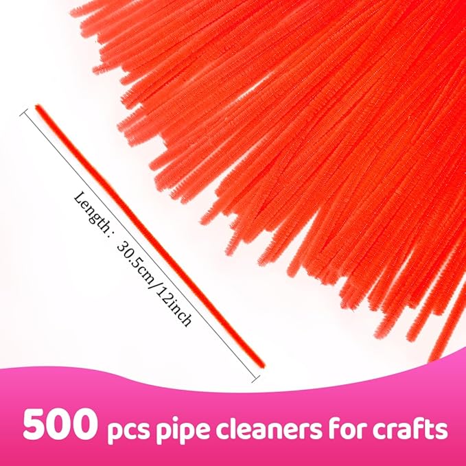 Praisebank Orange Pipe Cleaners for Crafts, 500pcs, Chenille Stems for DIY Projecets, Arts & Crafts Supplies for Festival Party Decorations
