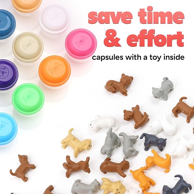 Vending Machine Capsules with Toys - 250 Pcs of 1.1 Inch Tiny Frosty Clear-Colored Acorn Capsules and Cute Dog and Cat Figurines for Kids - Plastic Capsules for Toys Bulk- Easter Basket Stuffers