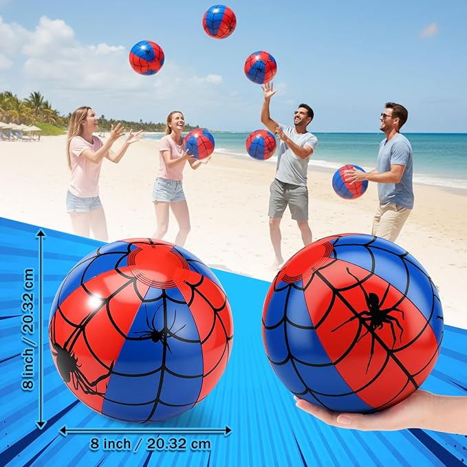 12 Pieces Inflatable Beach Ball Set - 8 inch Spider Web Print Beach Balls for Theme Party Supplies Summer Pool Birthday Fun Party Favors