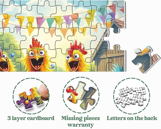 Funny Chicken Puzzles for Adults 1000 Pieces, Colorful Rooster Farm Jigsaw Puzzles, Happy Sunflower Barnyard Party Puzzle