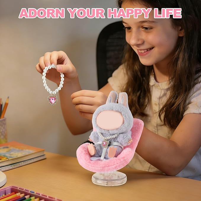Cute Doll Car Seat for Labubu, Premium Car Seat Accessories for 4-7in Dolls, Including Air Vent Clip, Desktop Stand, Adjustable Strap, Airflow-Friendly Design(Pink)
