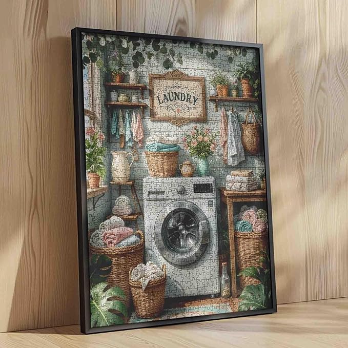 Mother's Day Puzzles 1000 Pieces for Adults, Laundry Room Scene Puzzle for Challenging Family Activity Games DIY Puzzle for Home Wall Decor Gifts - 19.7 x 27.6 Inches
