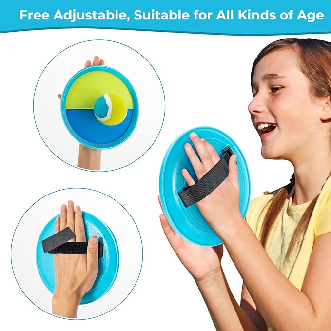 Kids Toys - Outdoor Games, Beach Toys, Toss and Ball Set with 4 Paddles and 3 Balls, Perfect Beach Games Sets Playground Sets for Backyards Easter Gifts for Kids/Adults/Family (Blue+Light Yellow)