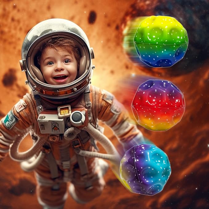 6 Pack Astro Jump Ball, Multicolored Spaceballs, Super High Bouncing Lightweight for Children, Bouncy Balls, Jumping Toy for Stress Relief