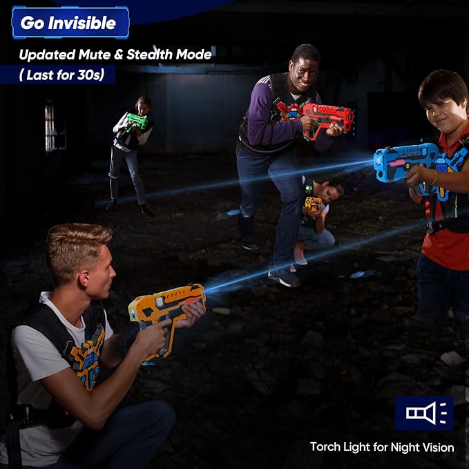 Rechargeable Laser Tag Guns Set of 4 with Gun & Vest Sensors + LCDs - Cool Toys for Kids Teens Adults - Outdoor Shooting Games Family Group Activity - Fun Gift Ideas for Boys & Girls Aged 6+