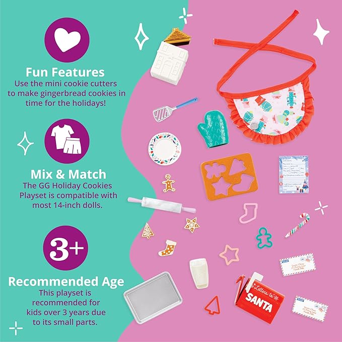 Glitter Girls – 14-Inch Doll Accessories – Holiday Cookies Set – 23 Pieces Baking Playset – Apron, Oven Mitt & Kitchen Supplies – 3+ Years– Holiday Cookies Playset