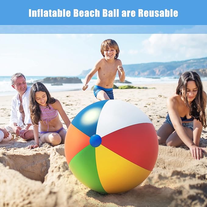 2 Pack Big Beach Ball 24 Inch Diameter, Giant Beach Ball Bulk for Pool Durable and Thick Inflatable Beachballs fo Beach Outdoor Games & Activities