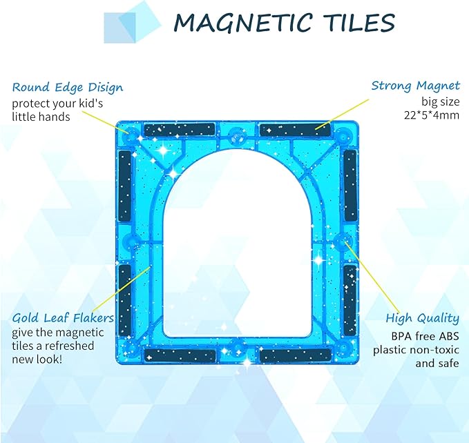 100 Pieces Magnetic Tiles for Kids Ages 4-8, Glitter Magnetic Building Tiles Preschool Learning Magnet Toys, STEM Sensory Magnet Building Blocks for Toddlers 3 4 5 6 7 8+ Year