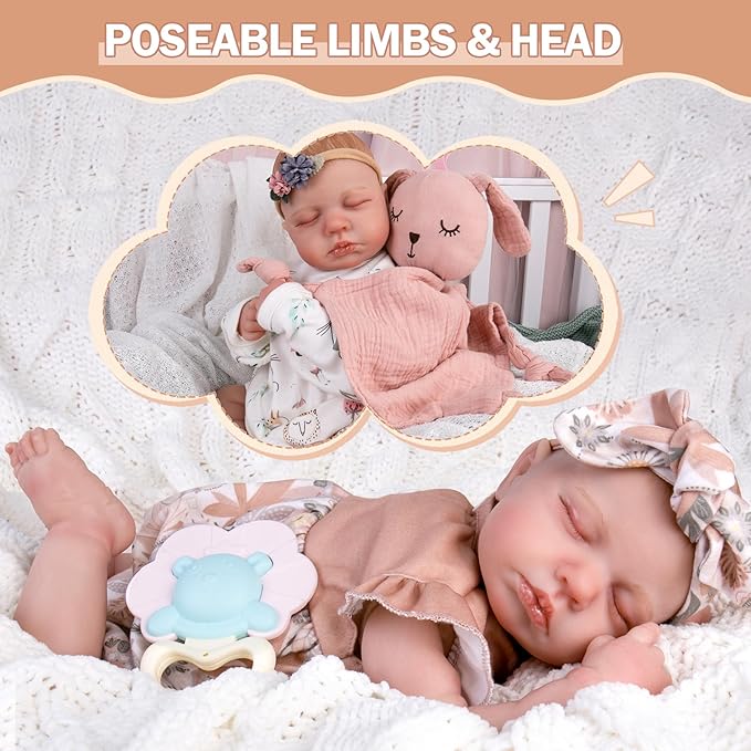 Aori Lifelike Reborn Baby Dolls - Realistic 20-Inch Newborn Real Life Baby Girl Doll with Poseable Limbs and Feeding Kit, Set for Kids 3+