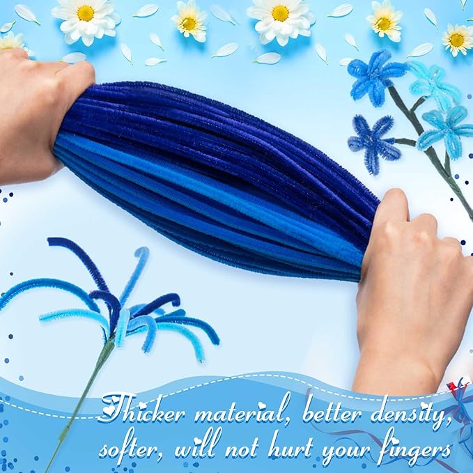 Peryiter 500 Pieces Pipe Cleaners Chenille Stems for Flowers Craft Supplies Bulk Fluffy Fuzzy Sticks for DIY Art Projects Creative Gift Wrapping Party Decorations(Blue,12 Inch)