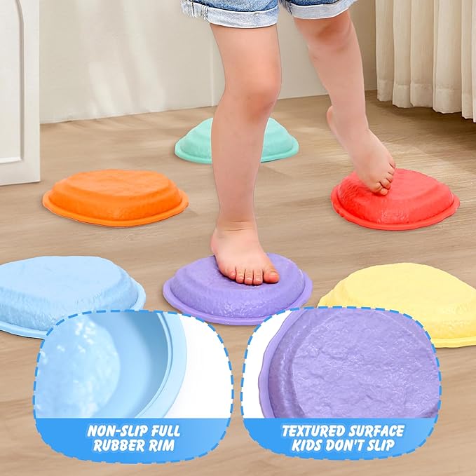 Balance Stepping Stones for Kids 5pcs Non-Slip River Stones Obstacle Course Play Indoor and Outdoor Coordination Game Sensory Toys Toddler Ages 3 4 5 6 7 8+