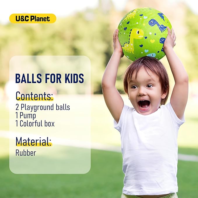 U&C Planet Playground Balls for Toddlers 1-3, 2 Pack 6 inch 8.5 inch Kickball for Kids Outdoor Indoor, Catoon Rubber Balls with Pump, Child Gift for Boys Girls 1-3 3-5 5-10