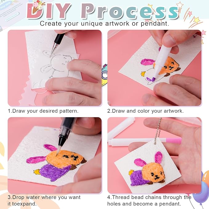 Meetory Magic 3D Foam Texture Painting Kit, Including 18 Pcs Foam Texture Paper, 12 Acrylic Paint Markers, 3 Watercolor Brush Pens(L,M,S),18 Bead Chains and 8 Pre-Designed Sticker Line Drawings