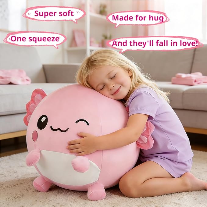Hopper Ball for Kids 5-8, 29in/73cm Salamander Stuffed Animal, Inflatable Axolotl Gifts for Girls First Birthday Gift, Outdoor Indoor Soft Play Equipment, Pink(Pump Included)