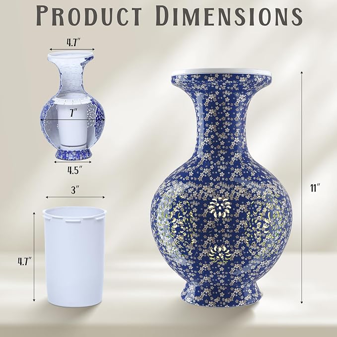 3D Puzzles Vase for Adults, 200 Pieces Plastic DIY Unique Flower Vase with LED Light House Warming Gift Birthday Gifts for Flower Arrangements and Home Decor (C-Midnight Blue Blossom)