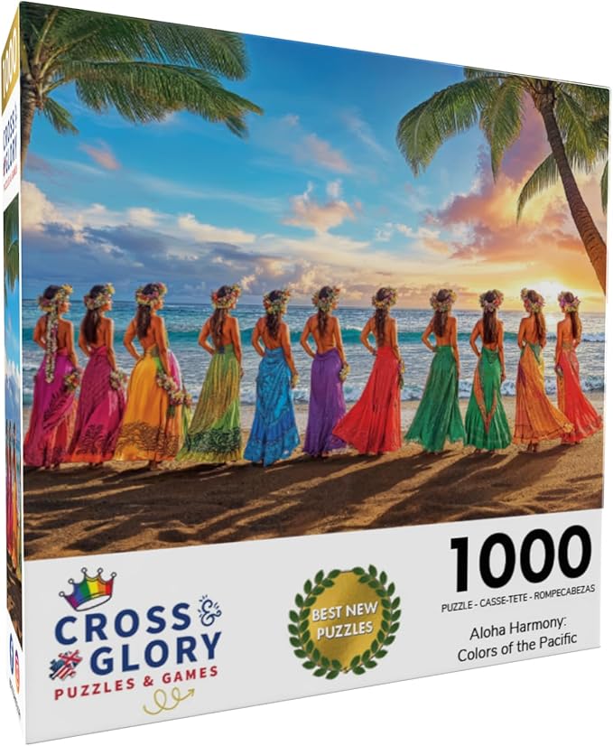 Cross & Glory - Aloha Harmony: Colors of the Pacific - 1000 Piece Jigsaw Puzzle for Adults | Best New Island Sunset Puzzle | Vibrant Polynesian Artwork | Immersive Puzzle Experience