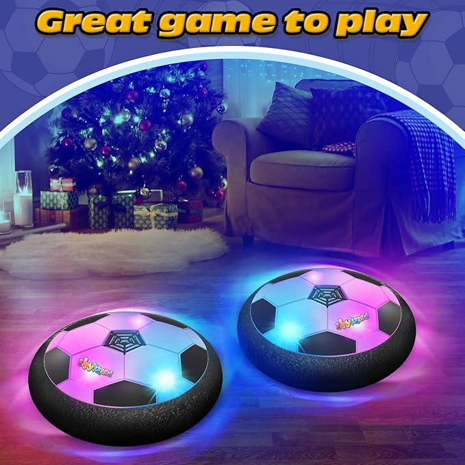 Set of 2 Hover Soccer Ball,Boys Toys Gifts for 3 4 5 6 7 8 Years Old,Air Power Kids Soccer Ball with LED Light,Hover Soccers Balls Indoor for Boys and Girls 3-5 6-8,Outdoor Indoor Game