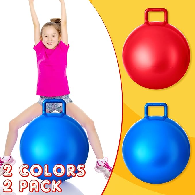 Lewtemi 2 Pcs 20 Inch Big Hopper Ball Jumping Hopping Inflatable Bouncing Ball with Handle and Air Pump for Adults Carnival Outdoor Sports Game(Red, Blue)