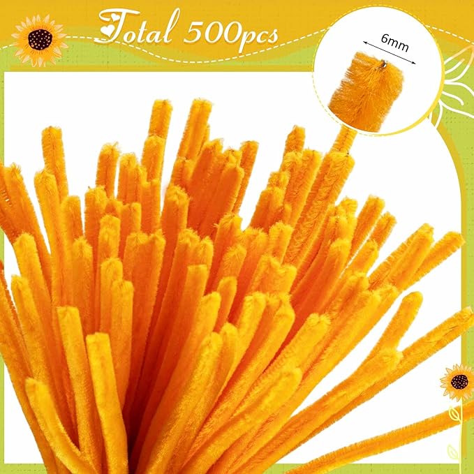 Peryiter 500 Pieces Pipe Cleaners Chenille Stems for Flowers Craft Supplies Bulk Fluffy Fuzzy Sticks for DIY Art Projects Creative Gift Wrapping Party Decorations(Sunflower Color,12 Inch)