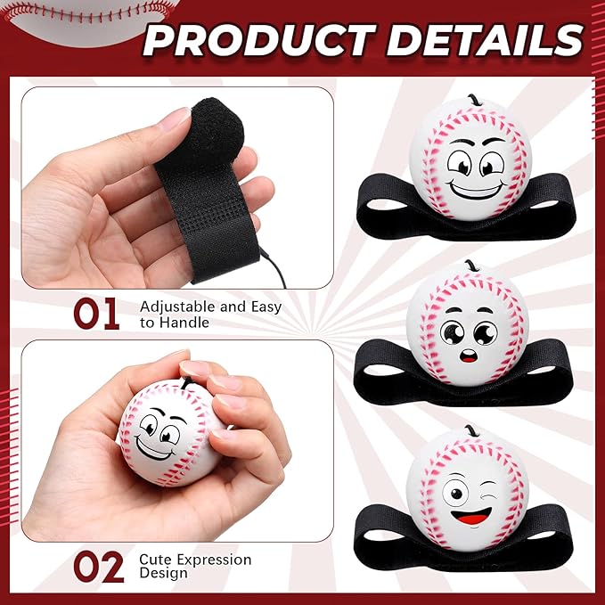 18 Pcs Wrist Return Balls on a String Face Return Sport Balls with Elastic Strap Wrist Exercise for Adults for Fun Outdoor Activity Sports Team Gifts (Baseball)