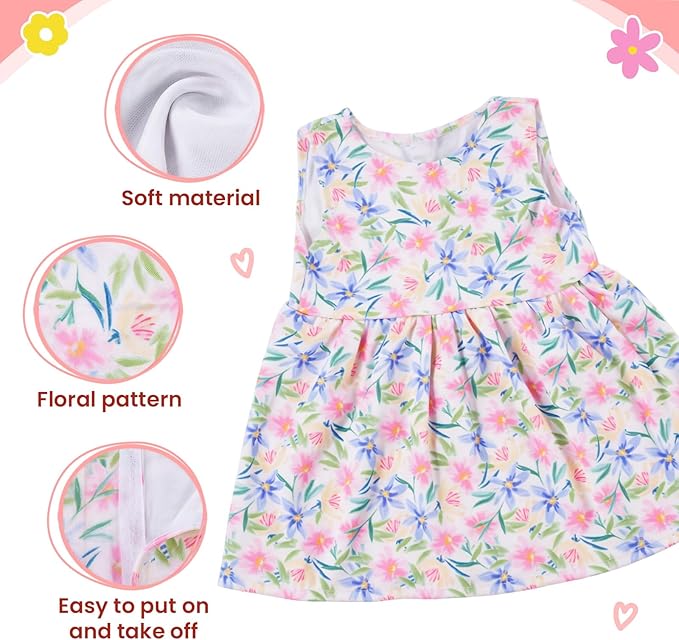 BABESIDE 4 Pcs Reborn Baby Doll Clothes Dress Set for 17-22 Inch Baby Dolls, Floral Dress with Wine Red Cardigan, Bow Headband and Socks, for Realistic and Reborn Babys Doll Clothes and Accessories