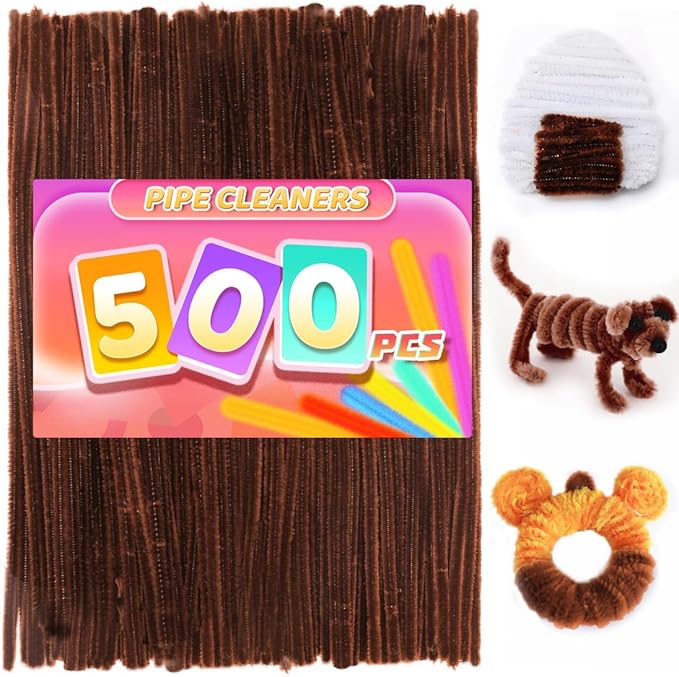 Praisebank Brown Pipe Cleaners for Crafts, 500pcs, Chenille Stems for DIY Projecets, Arts & Crafts Supplies for Festival Party Decorations