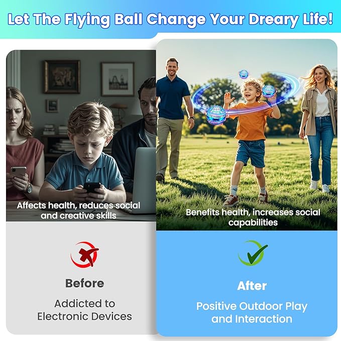 Flying Orb Ball Toy, 2026 Upgrade Hand Controlled Hover Ball with LED Lights, 360° Rotating Boomerang Globe Cool Mini Drone, Ideal Birthday&Christmas Gift for Boys Girls-Bright Blue
