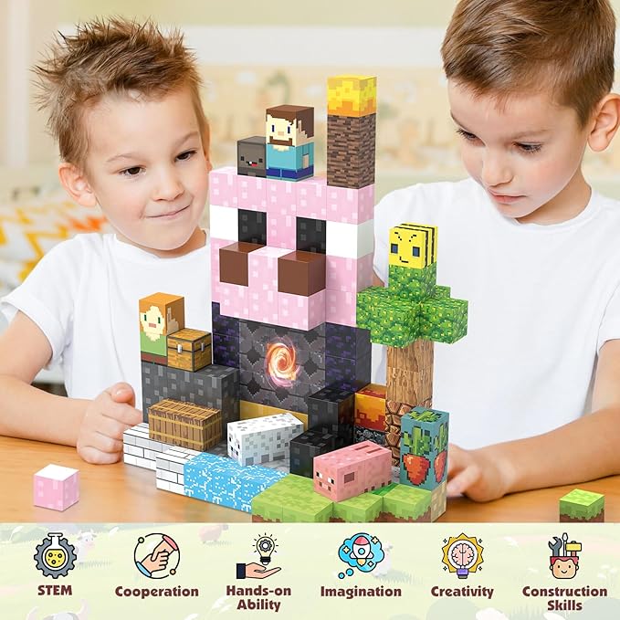 JIMI 120PCS Magnetic Blocks Building Toys, Magnetic Building Blocks Set for Boys Girls Ages 3+, 1 inch Magnet Cubes Montessori Sensory Stacking Construction Toys Christmas Birthday Present